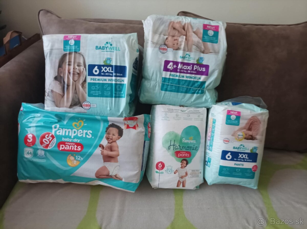 Plienky značky Pampers a Babywell