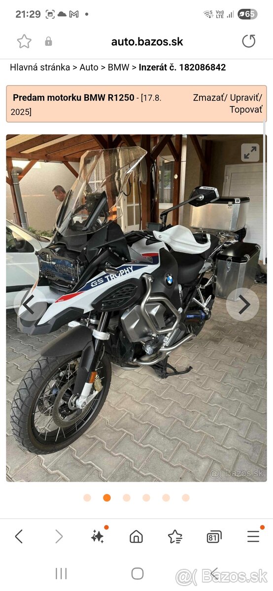 Predam motorku BMW R1250 GS