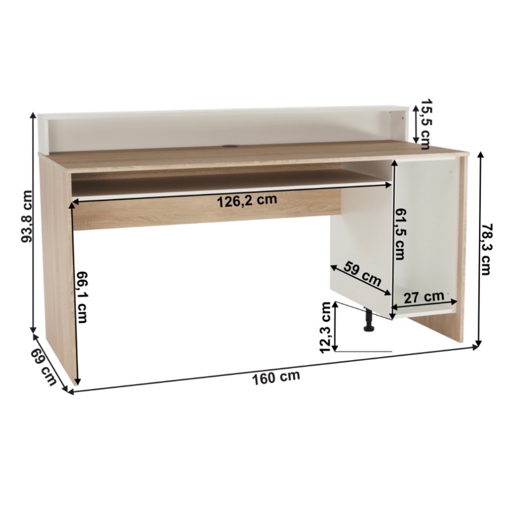 Stôl 160x70 herny/pracovny dub sonoma/biela