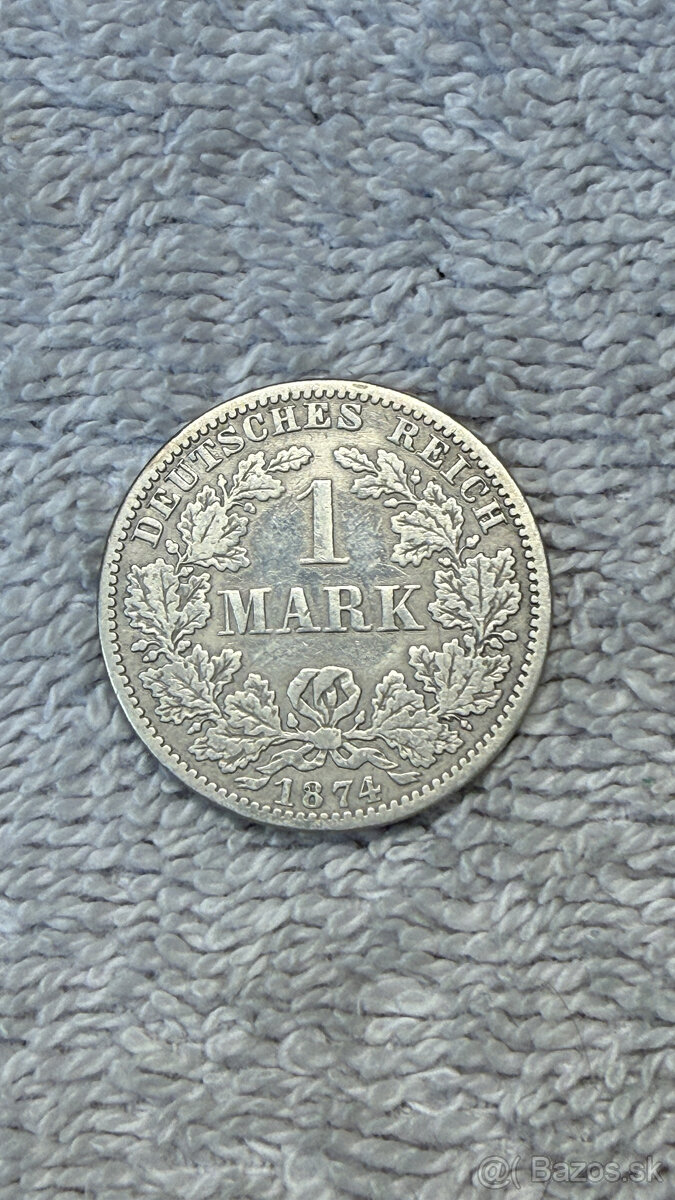Stříbrná mince Německo – 1 Mark (1873–1907, Deutsches Reich,