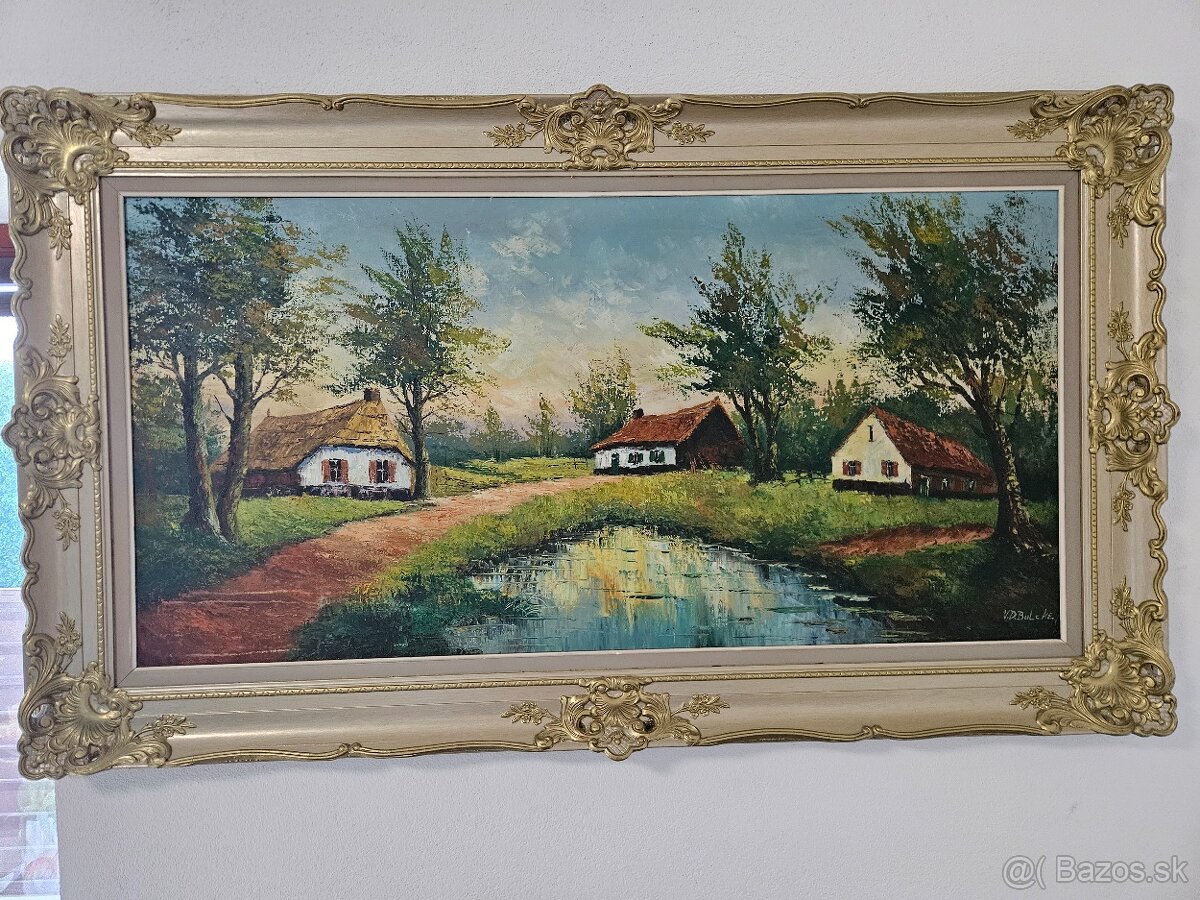 Obraz Cottages by the pond