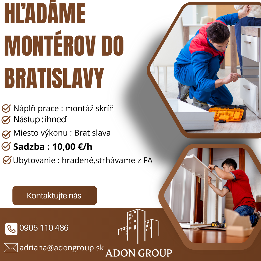 Ponuka práce pre montážnikov na živnosť v Bratislave