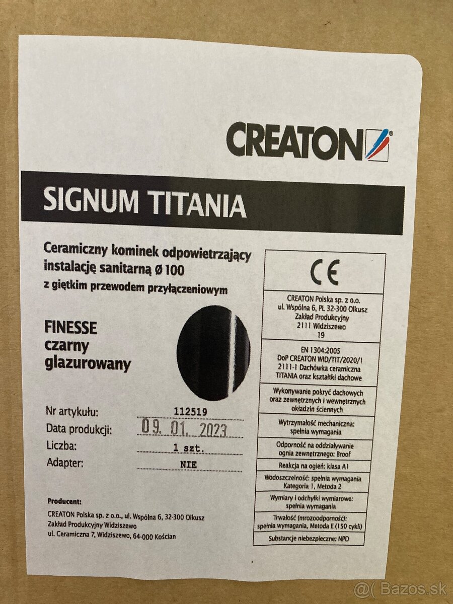 Sanitarna škridla Creaton titania čierna glazura 100 mm