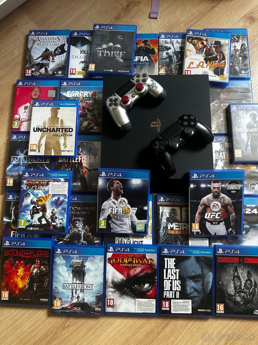 PS4 pro + 2 ovládače + hry