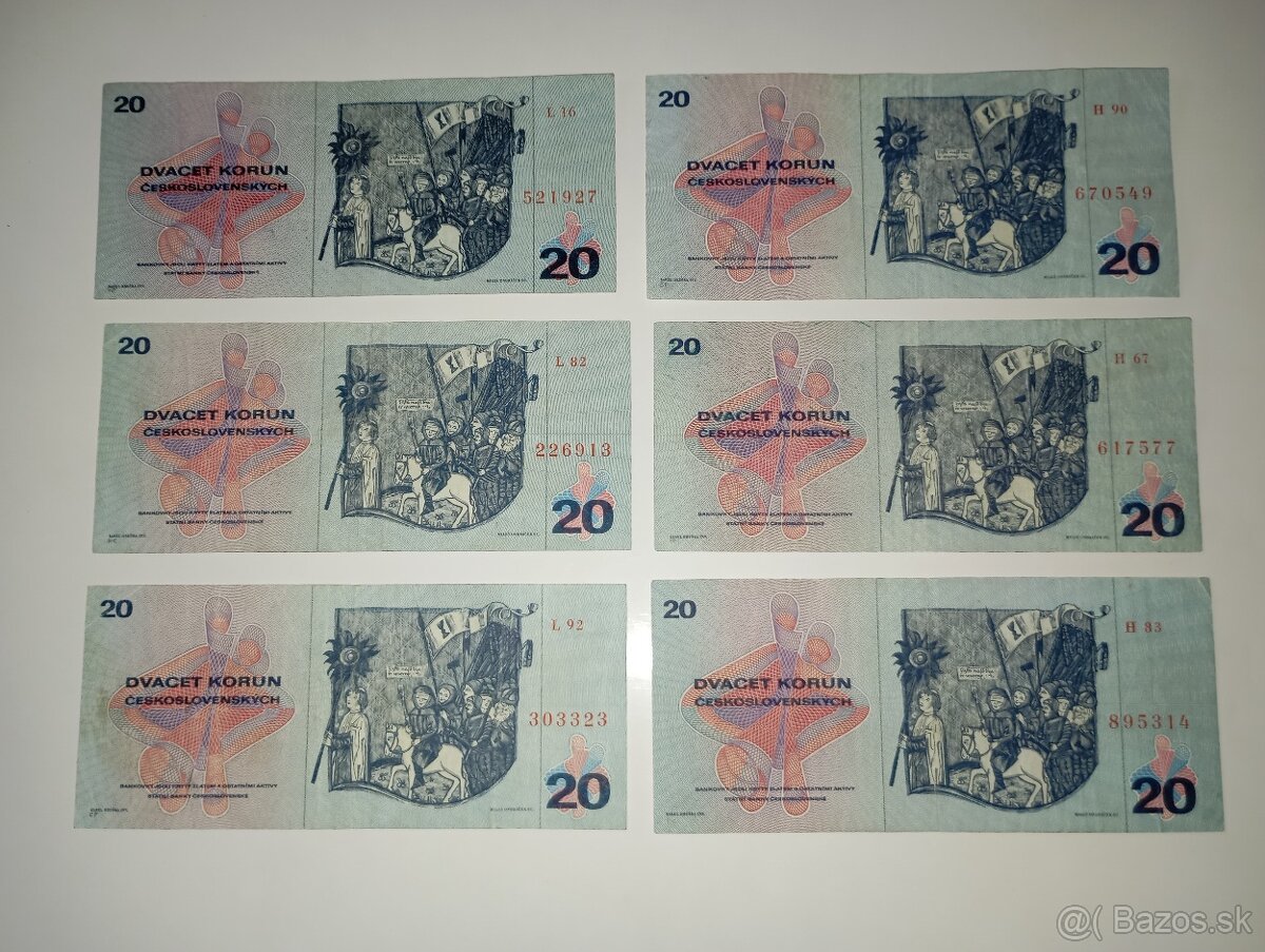BANKOVKY 20 KČS 1970, SÉRIE L + H