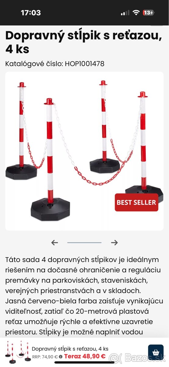 Dopravné stĺpiky s reťazou