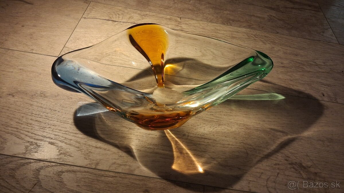 Umelecká farebná sklenená miska - ručne fúkaný originál po