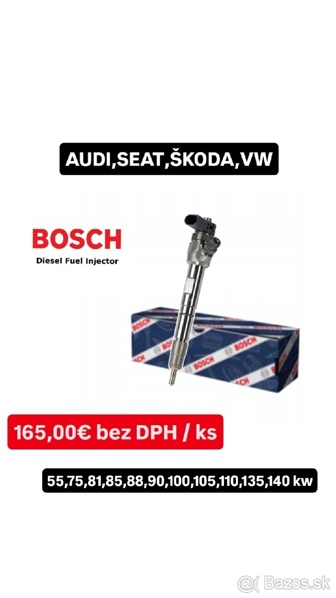 Repasované vstrekovače BOSCH 2.0 TDi - 110kw,140kw