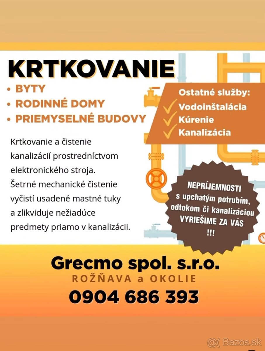 Čistenie kanalizácie Krtkovanie
