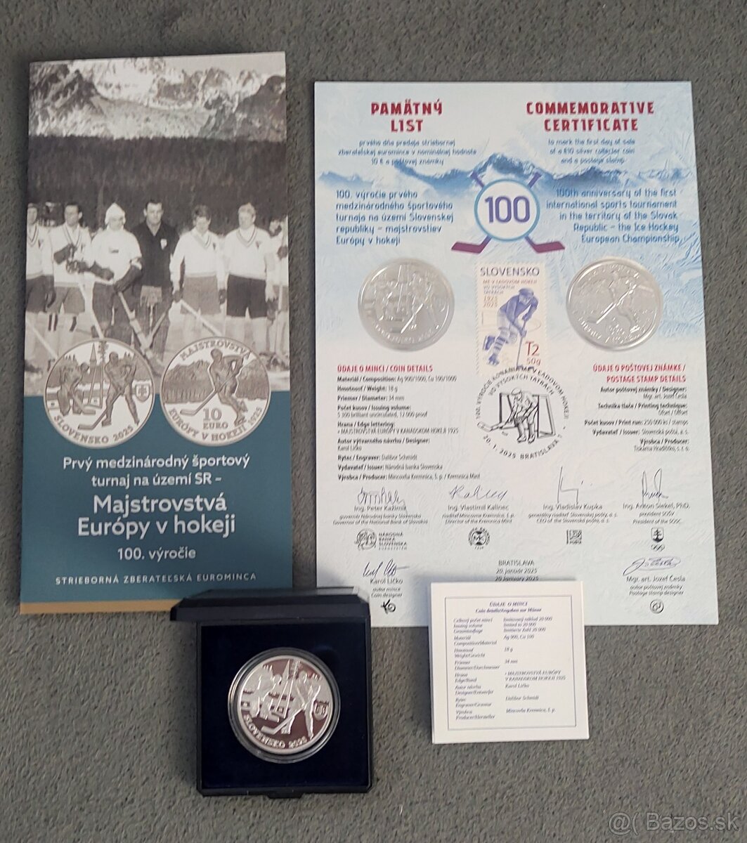 Hokej - 10 eur Proof minca + pamätný list