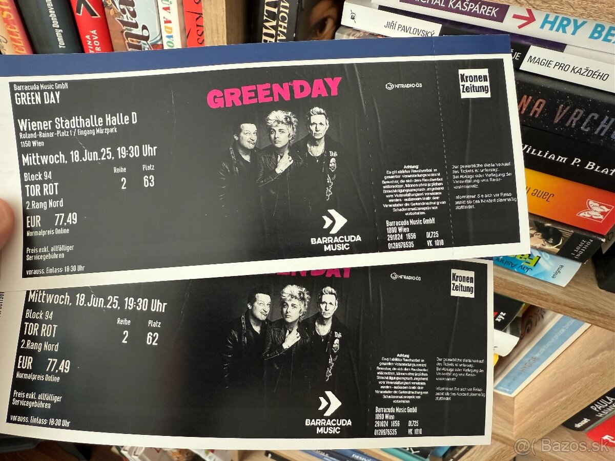 Predám 2 lístky na Green Day – Viedeň, 18. jún 2025