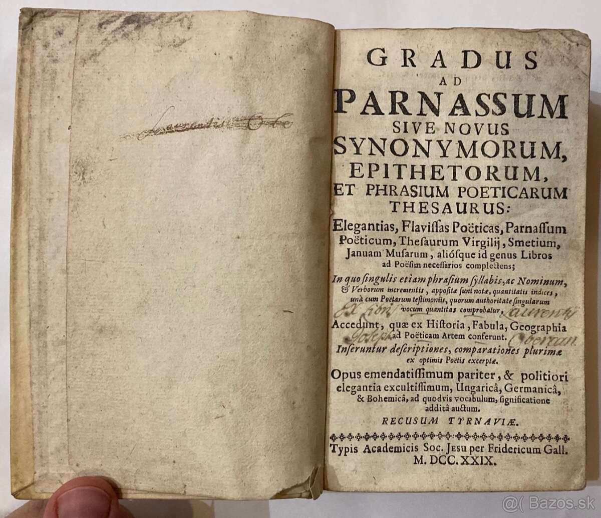 (slovník) Gradus Ad Parnassum, 1729, Trnava
