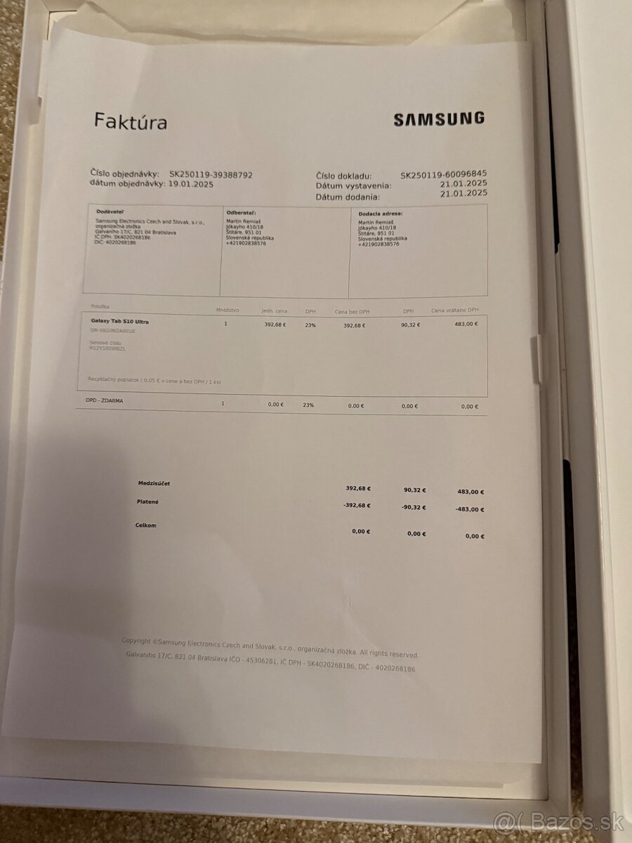 Sámsung Tab S10 Ultra 256GB WIFI