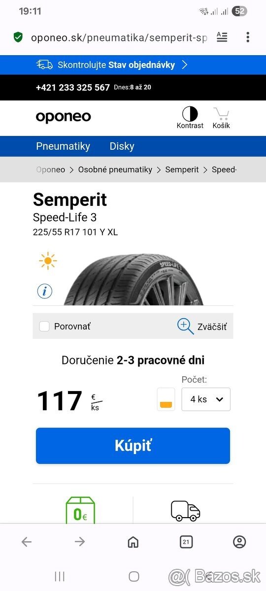 Predám letné pneumatiky Semperit 225/55 r17 Y XL,dot 4723.