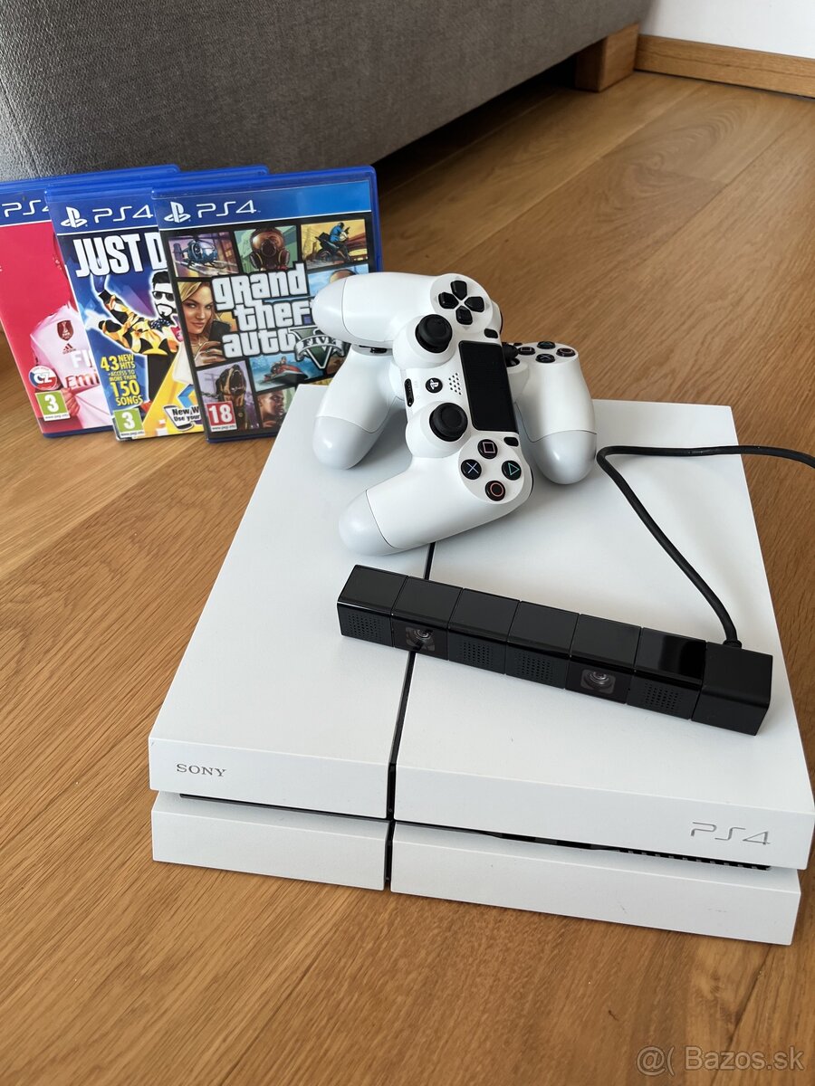 PS4 white 500gb, + playstaion camera,+3hry