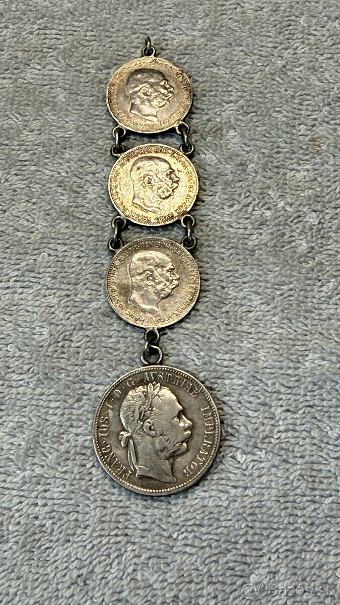 Stříbrná mince a přívěsek – Set 4 historických mincí (1830–1