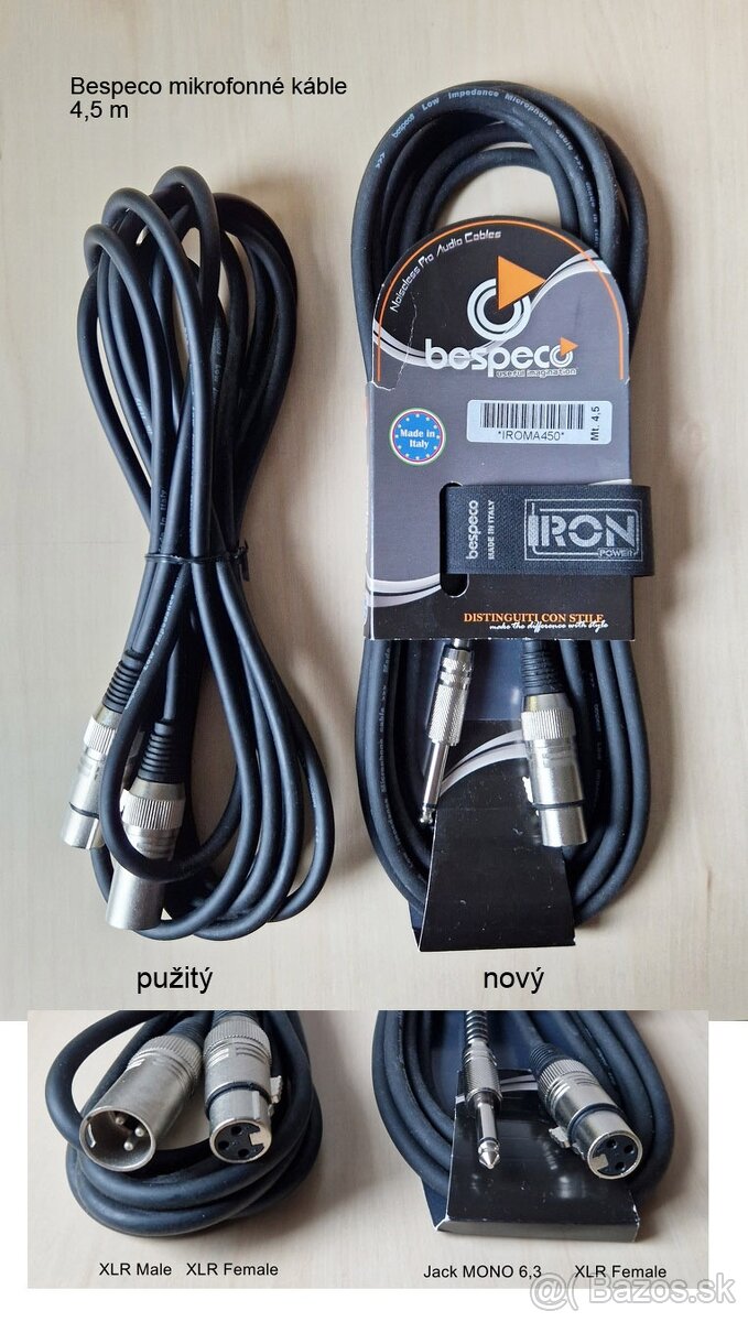 Bespeco mikrofónne káble 4,5 m 2 kusy