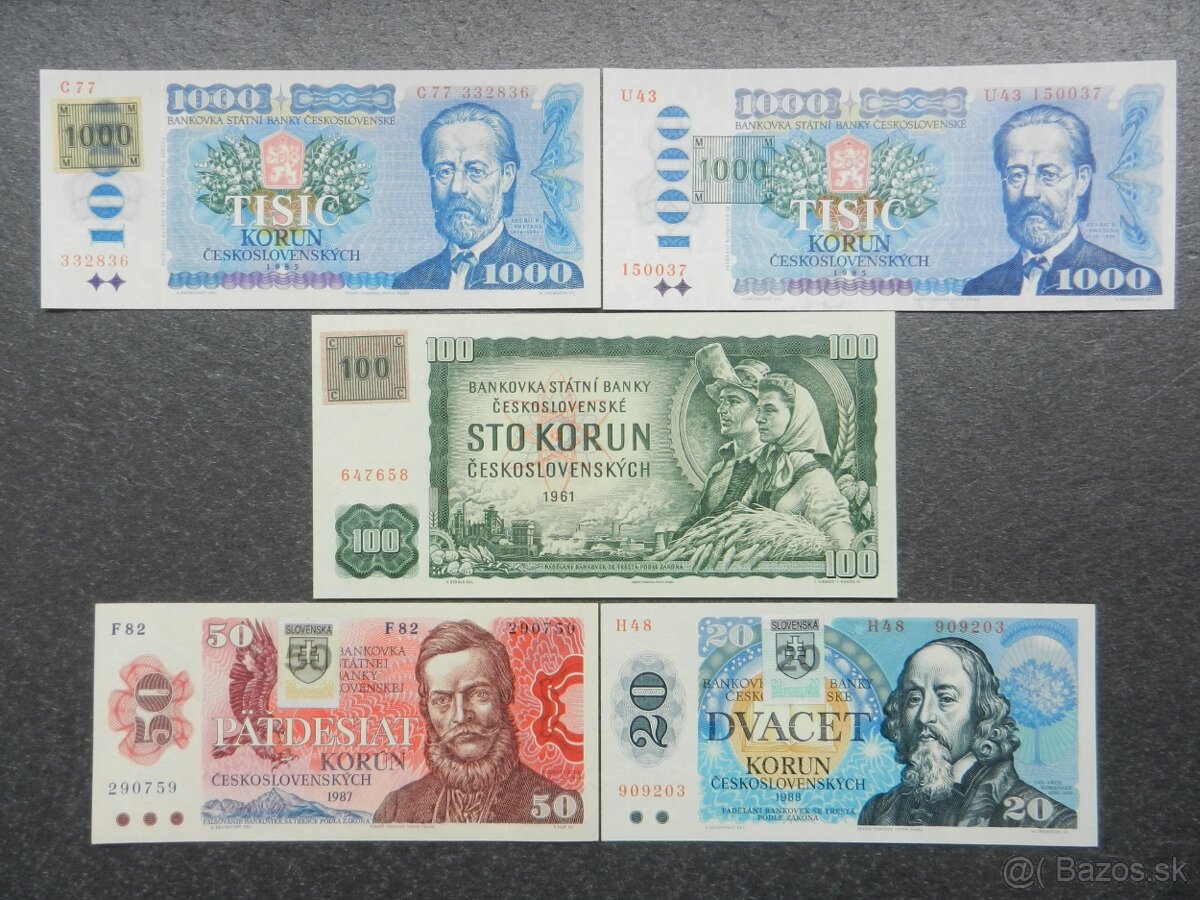 Československé UNC bankovky a iné