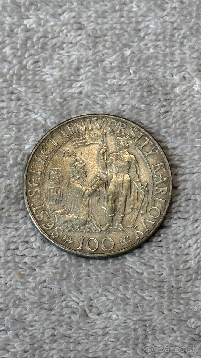 Stříbrná mince Československo – 100 Kčs 1948 (Univerzita Kar