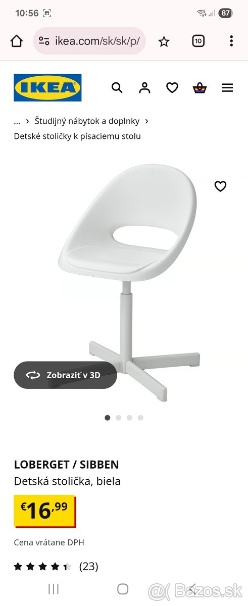 Detska otočná stolicka k písacieho stolu IKEA