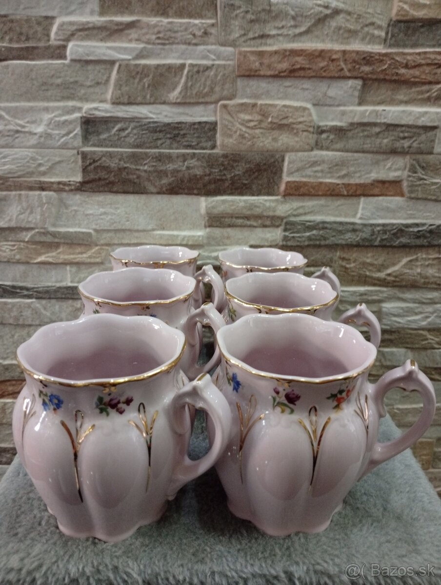 Růžový porcelán, sada 6 bucláčků, Chodov
