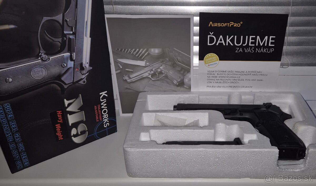 Airsoftová pištoľ M9 HW, plyn BlowBack - nová 3x použitá