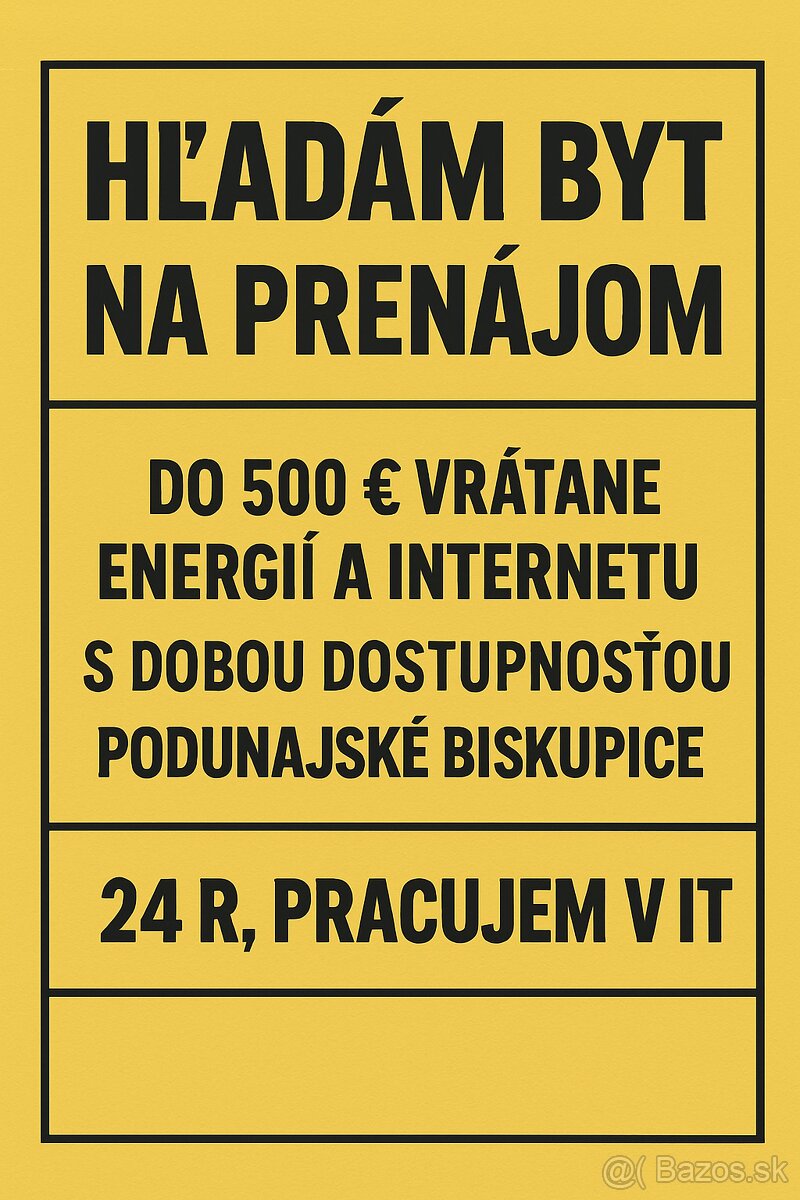 Hľadám prenájom / podnájom do 500 €