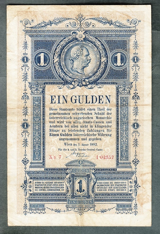 Staré bankovky Rakousko Uhersko 1 Gulden Forint 1882