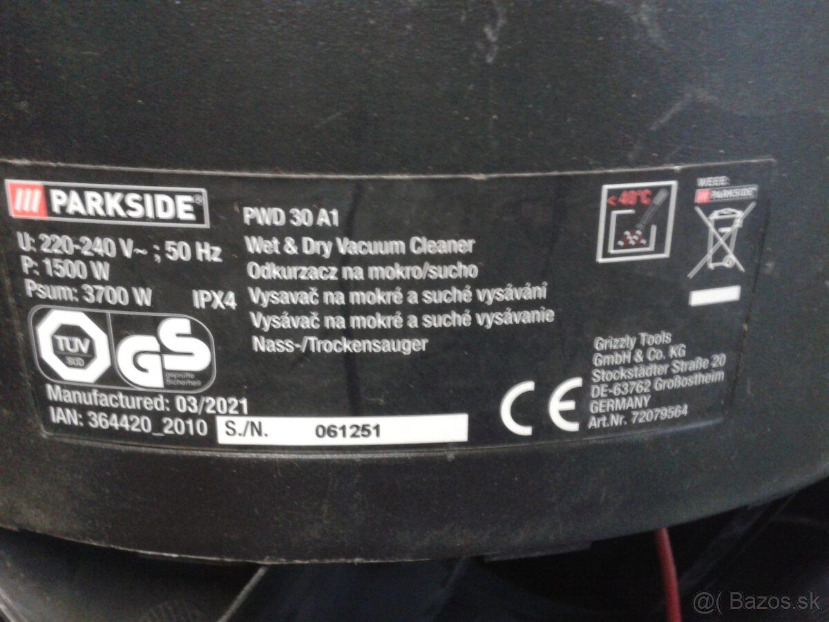 Vysavac parkside PWD 30 A1 - na nahradne diely