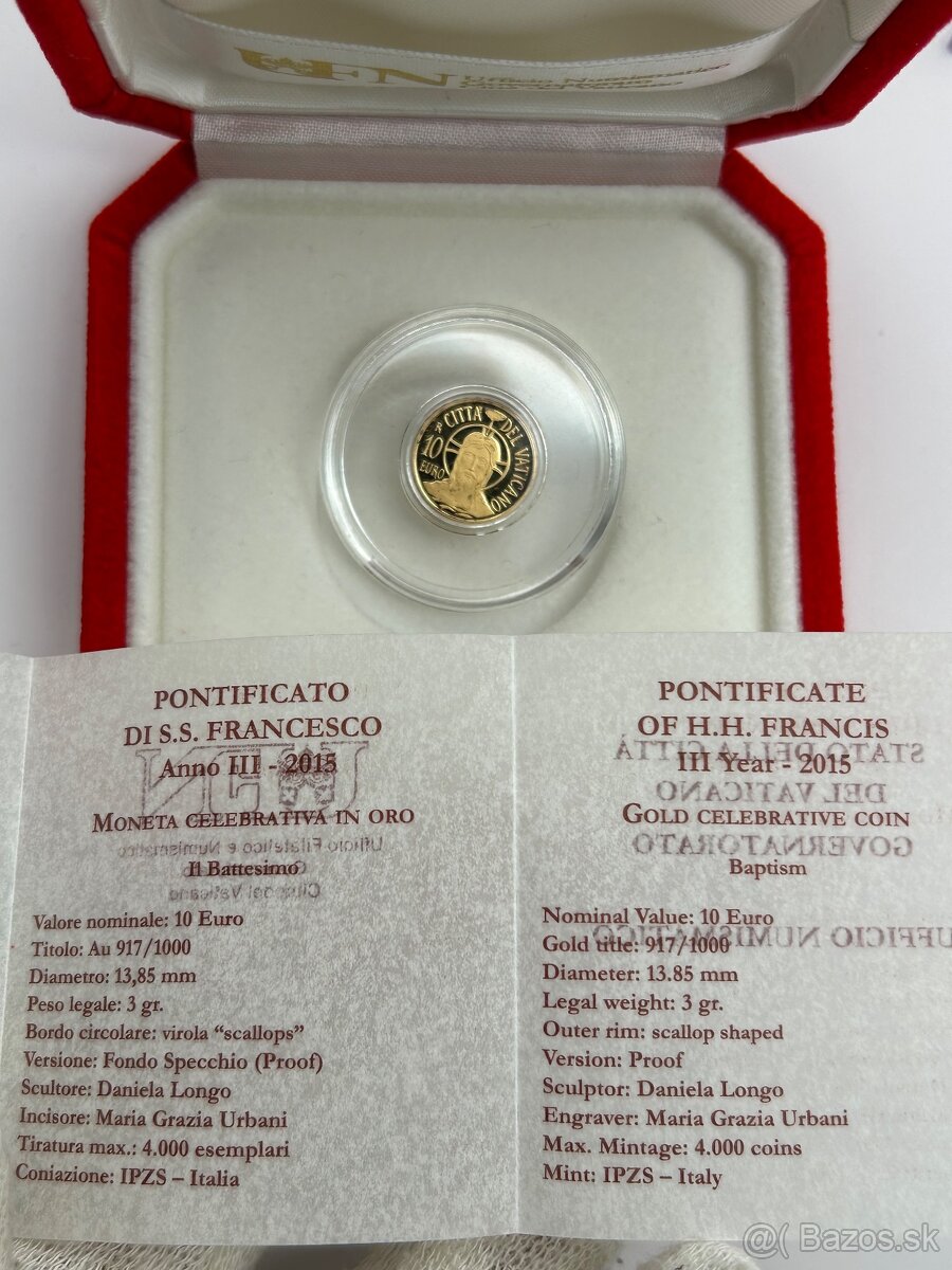 10€ Vatikán pápež 2015 zlatá minca investičné zlato