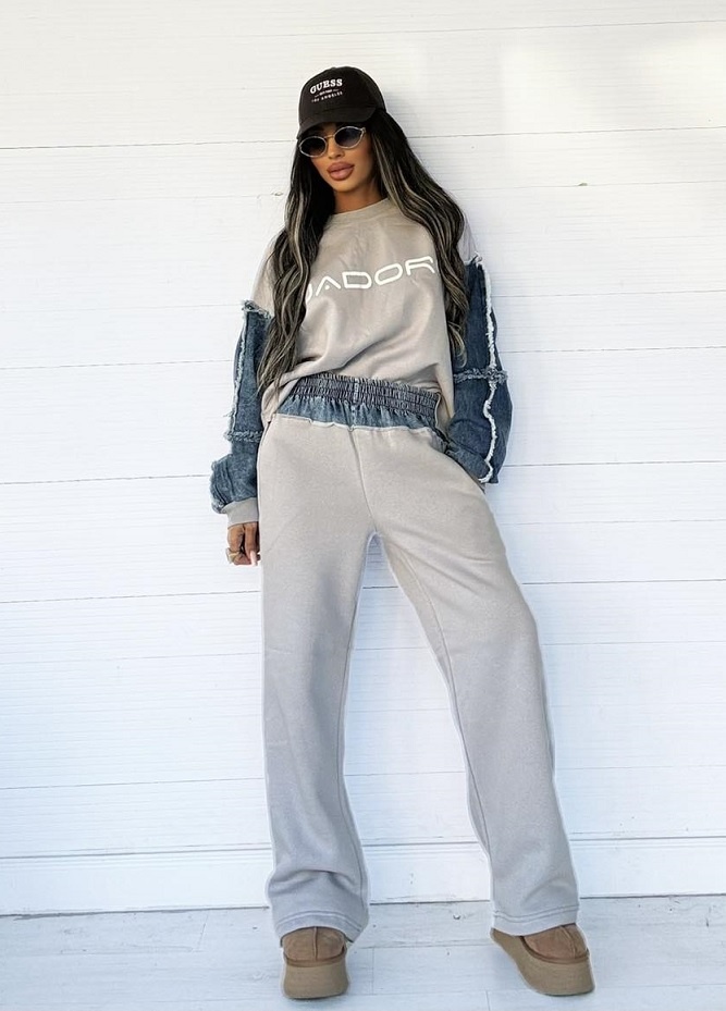 Oversized damska siva teplakova suprava s denimom NOVA