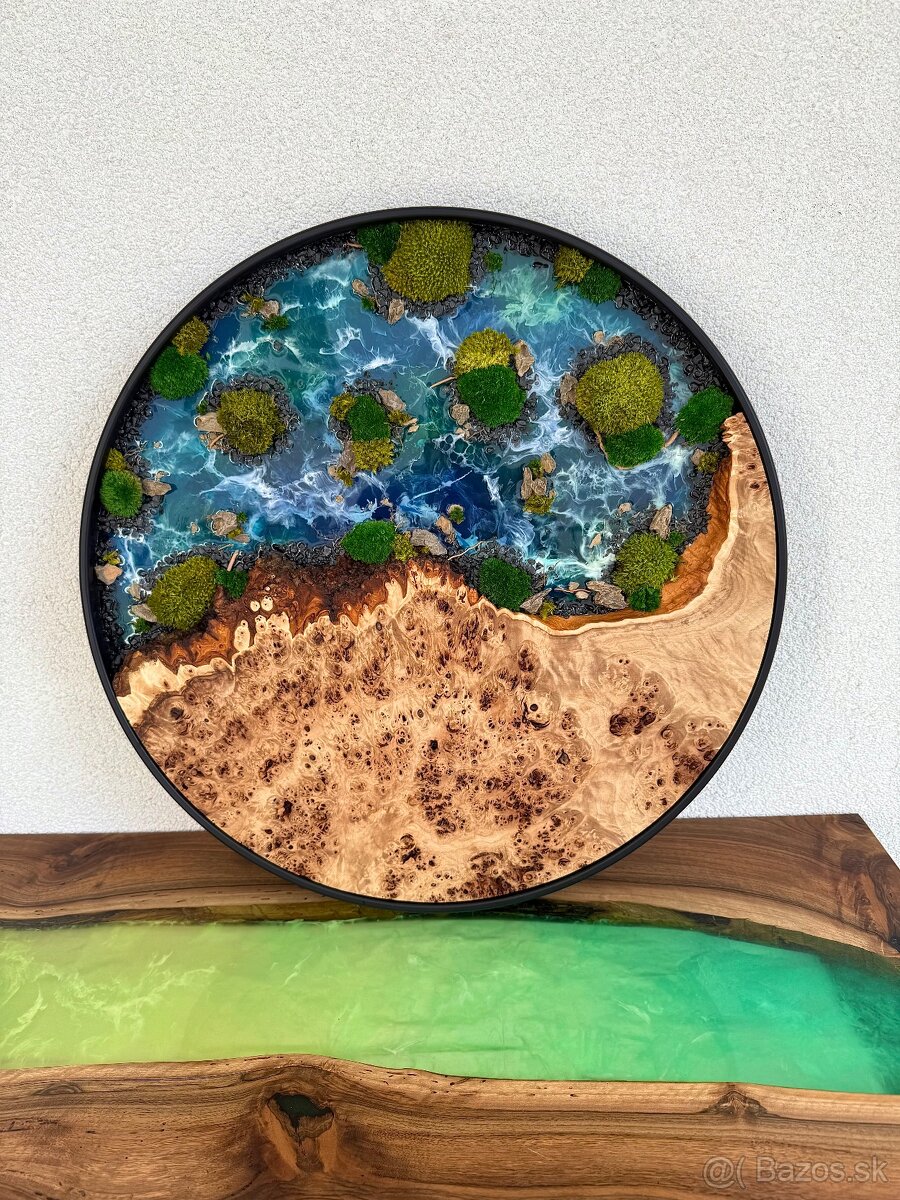 Machový obraz s epoxidom a drevom z očkového topoľa 63,5cm