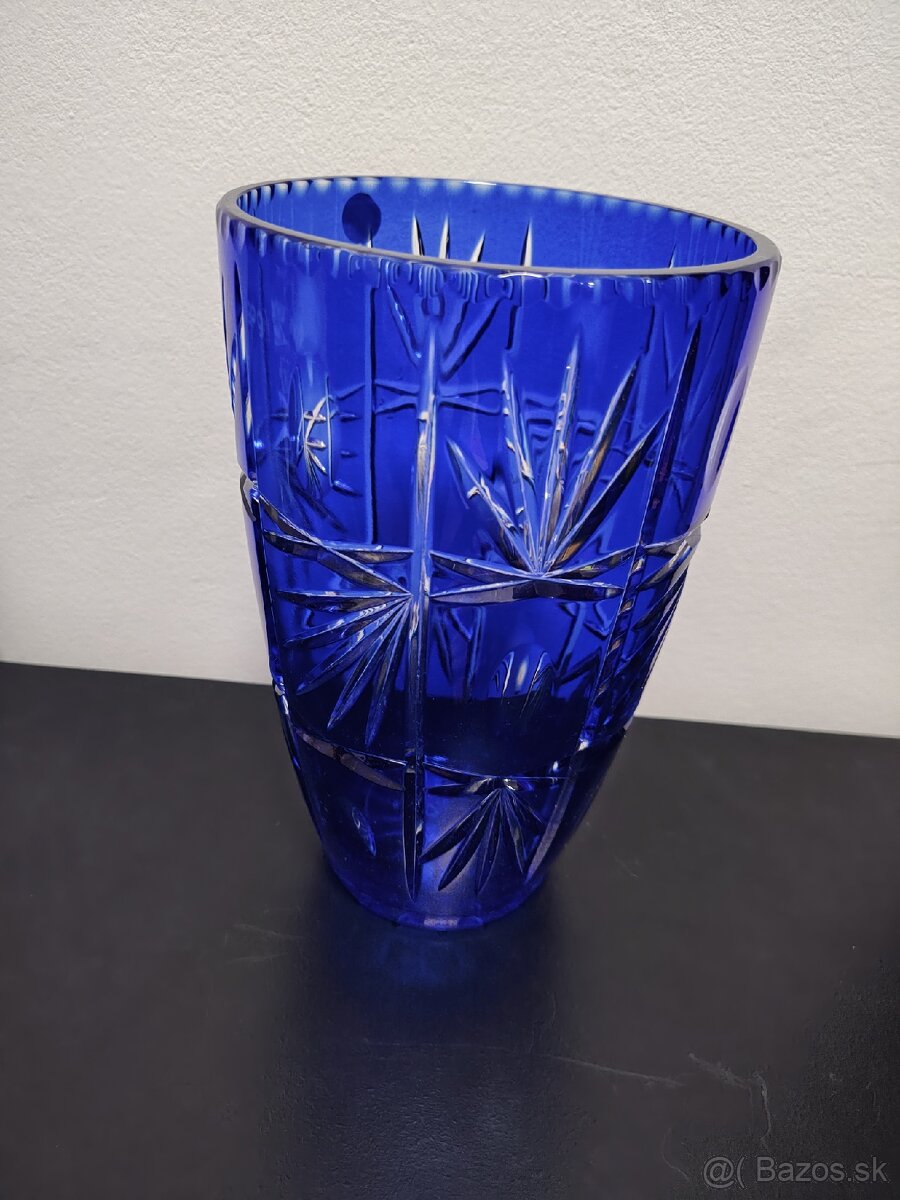 Váza brúsené ART sklo modre