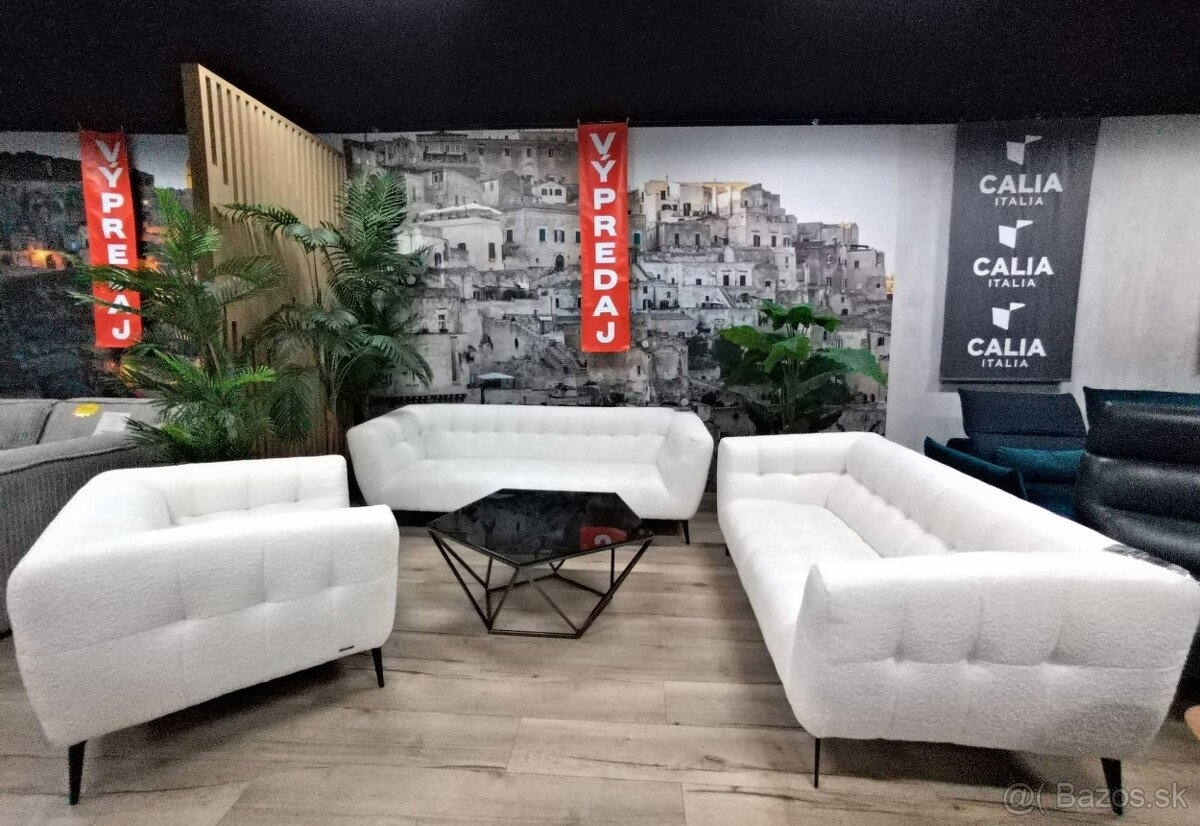 Biela bouclé sedacka 3+2+1