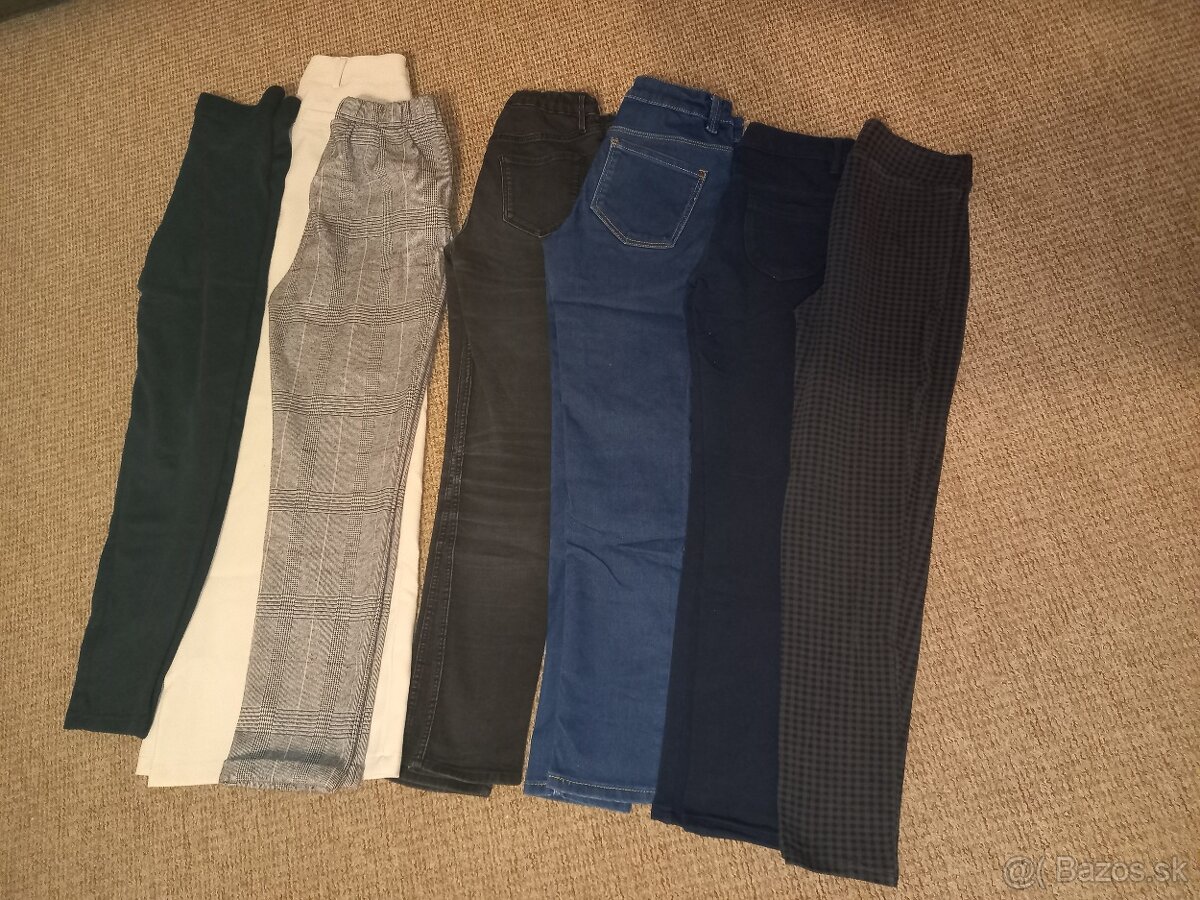 Dievčenské nohavice, rifle, elasťáky veľ. 146 - 7 ks - balík