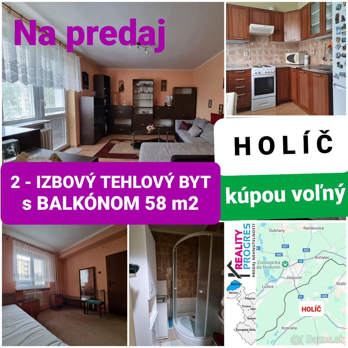 2 IZBOVÝ TEHLOVÝ BYT s BALKÓNOM 58 m2 HOLÍČ- SKALICA