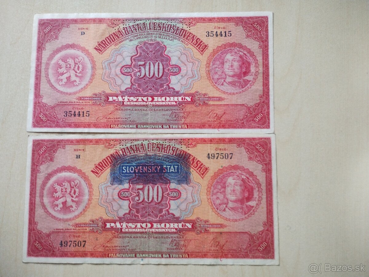 predám staré bankovky československo- 500 korún 1929