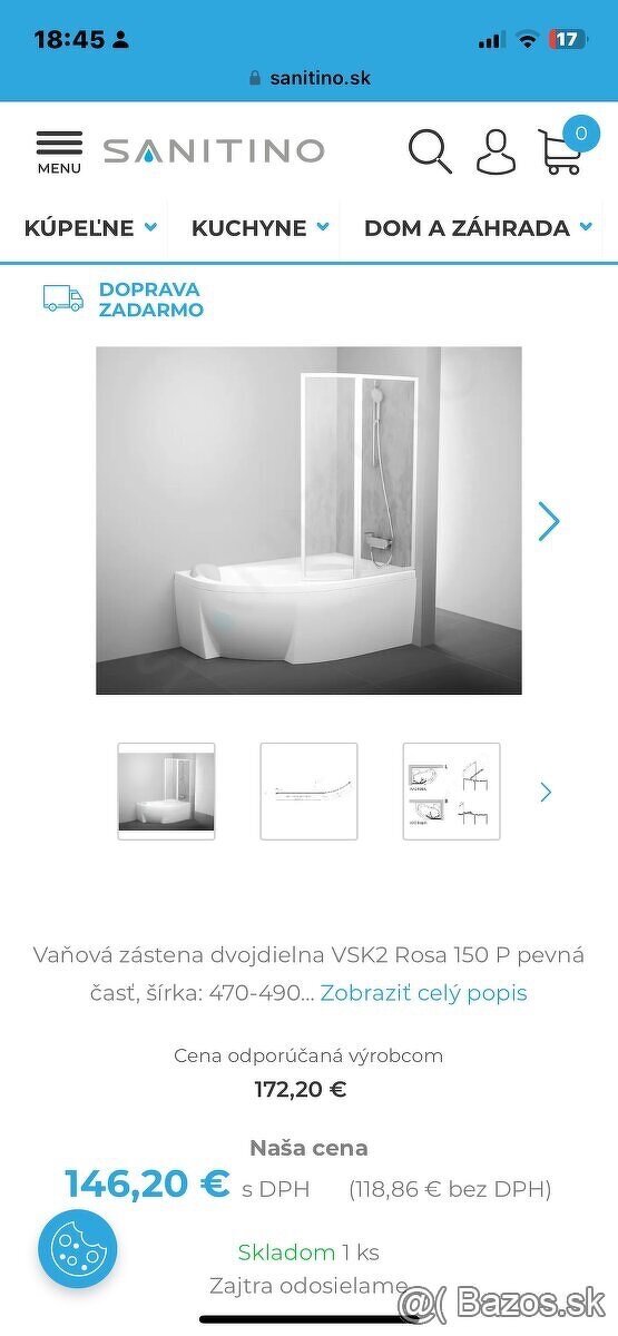 Ravak - nová vanova zastena VSK2 rosa P 150