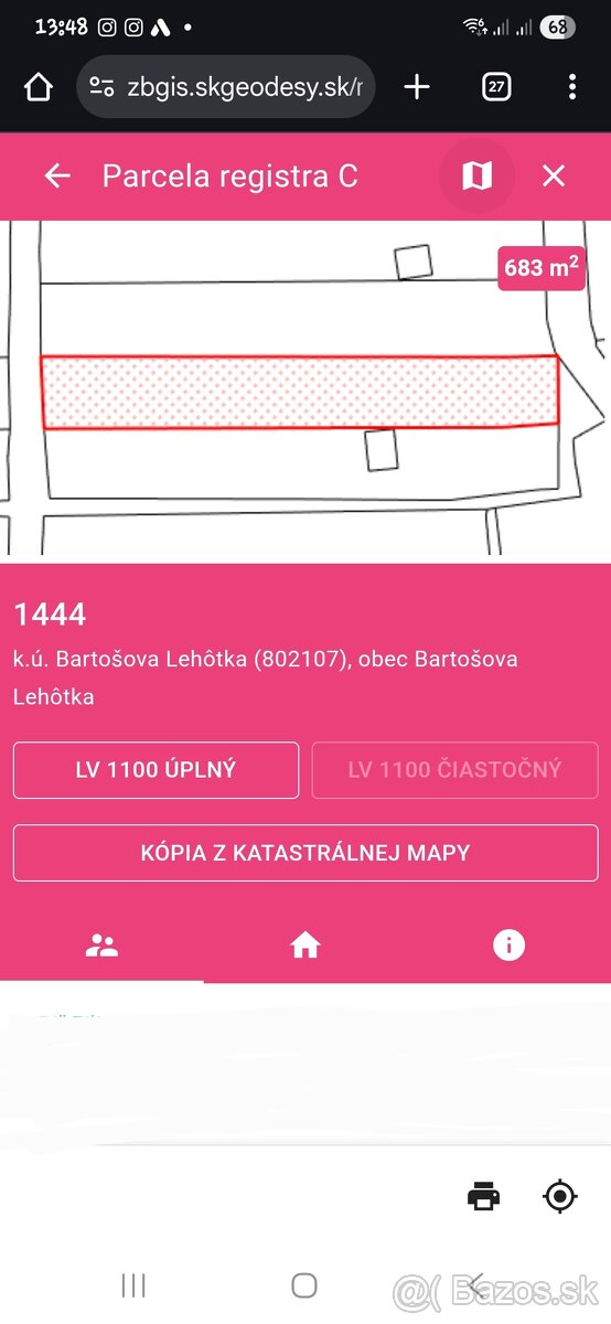 Predaj, záhradny pozemok 683m2 Bartošová Lehôtka