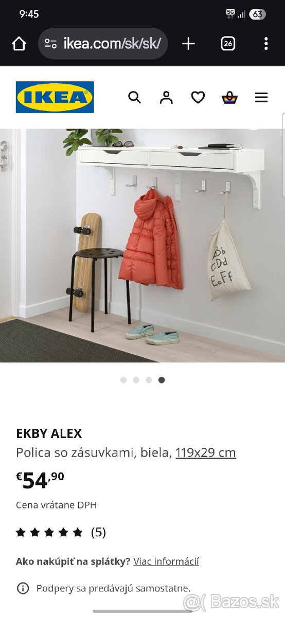 Polica zo zasuvkami Ekby Alex