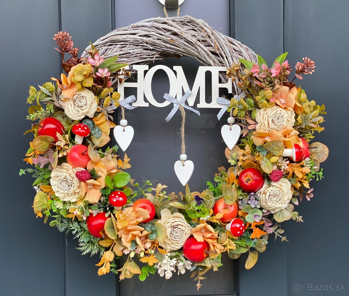 Jesenný veniec L na sivom prútenom základe 40cm