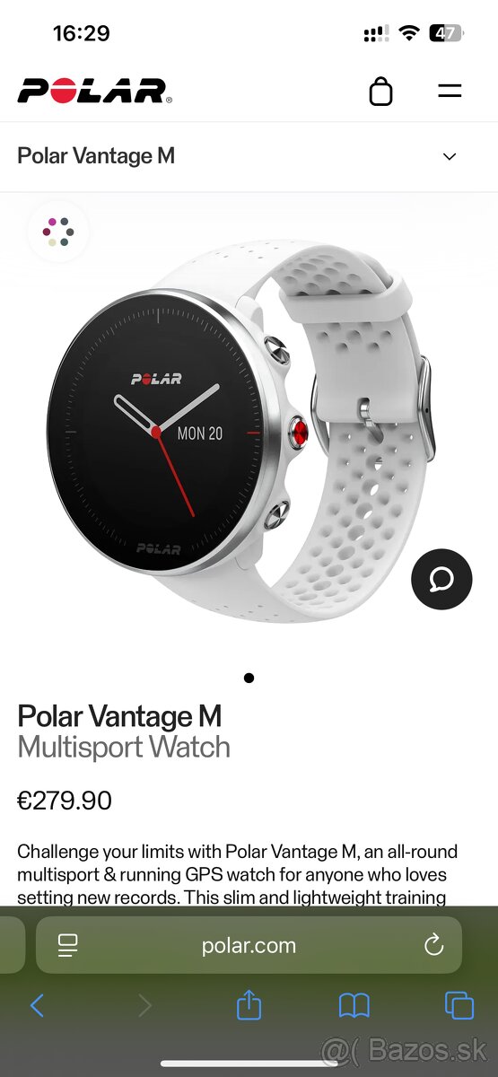Predám športové hodinky Polar Vantage M + hrudný pás