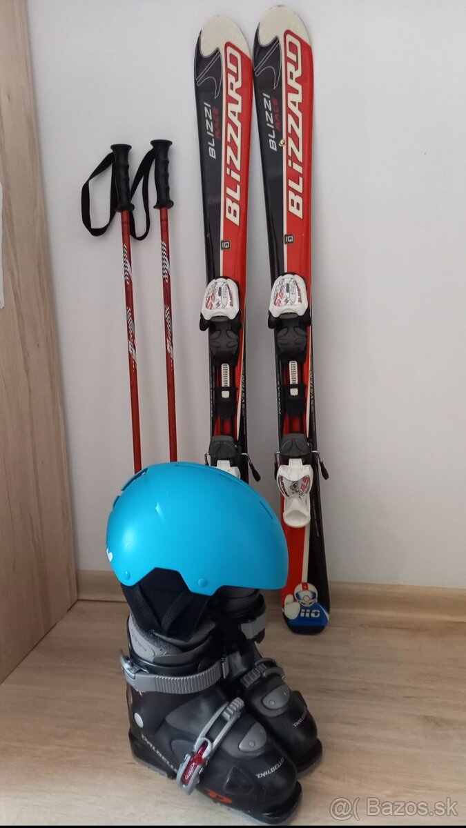 Detske lyze 110 cm, lyziarky, palice a prilba