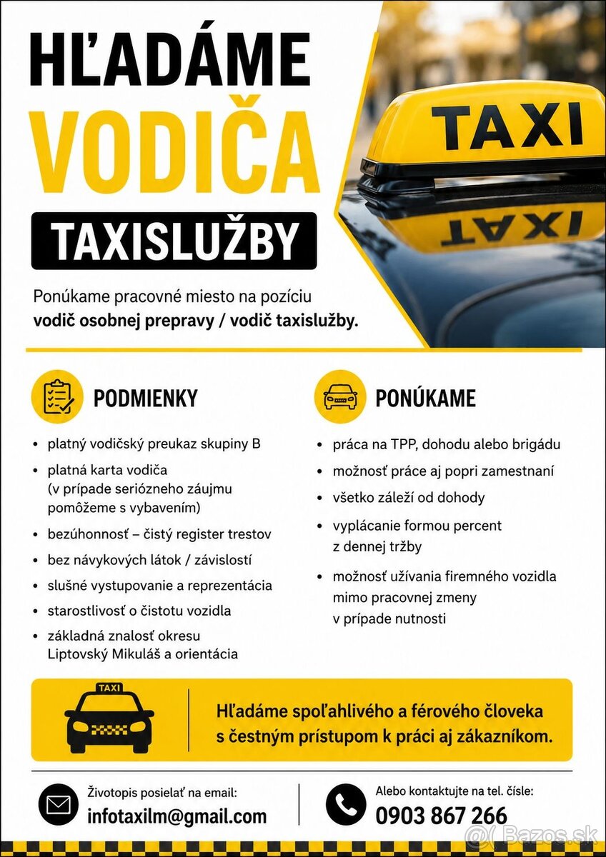 Vodič/ Vodička Taxislužby.