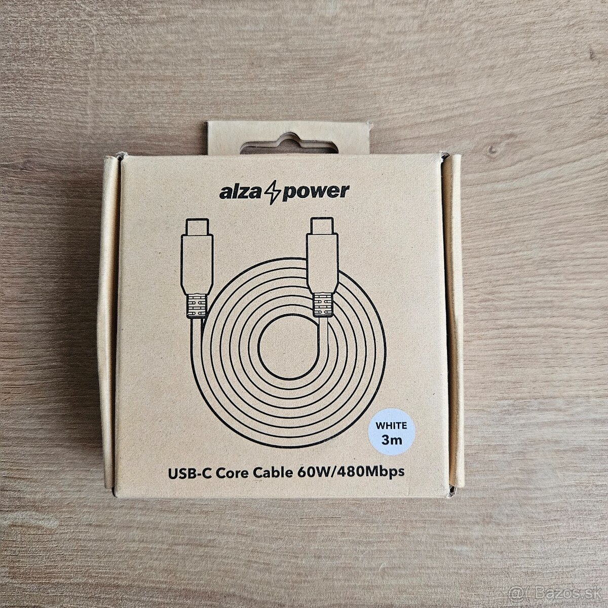 Datovy kabel AlzaPower Core USB-C to USB-C 2.0 60W 3m biely