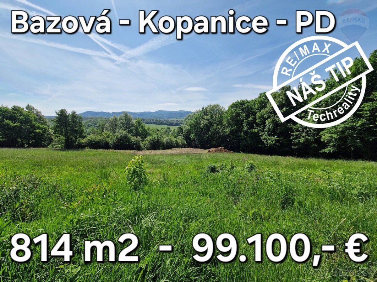 Slnečný stavebný pozemok 814 m2 - Bazová - Kopanice - PD