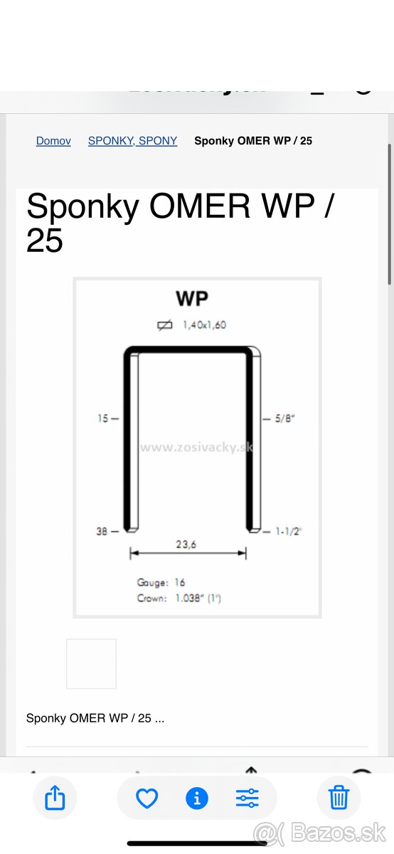 Predam Omer sponky W 25, W 92/40 - 150,- eur