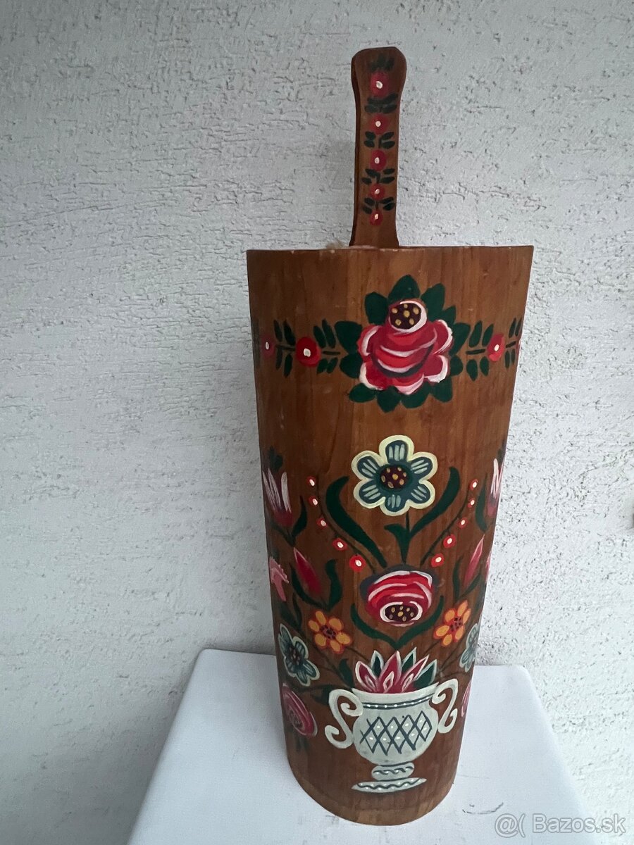 Drevene rucne malovane vedro nadoba