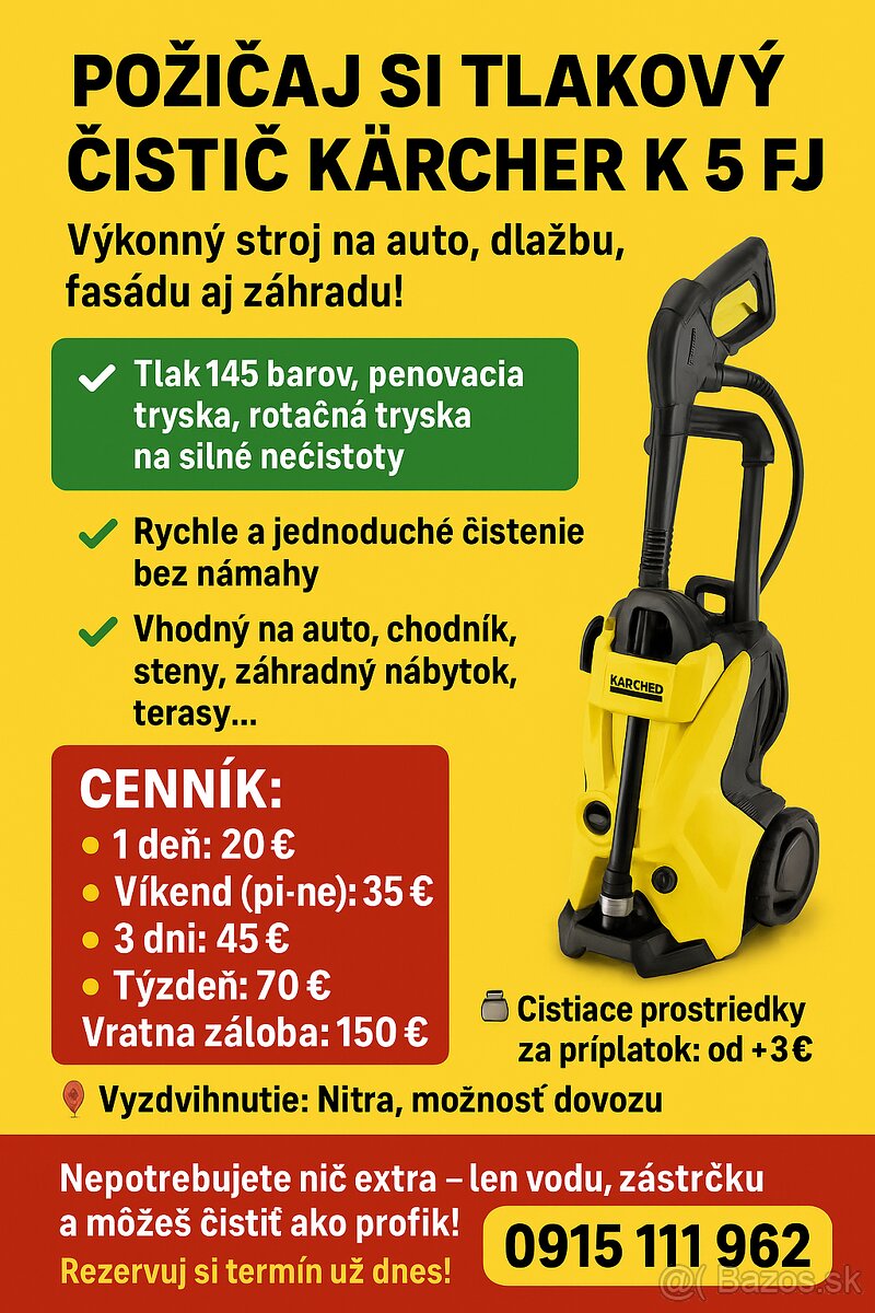 🔧 Požičaj si tlakový čistič KÄRCHER K 5 FJ 🔧