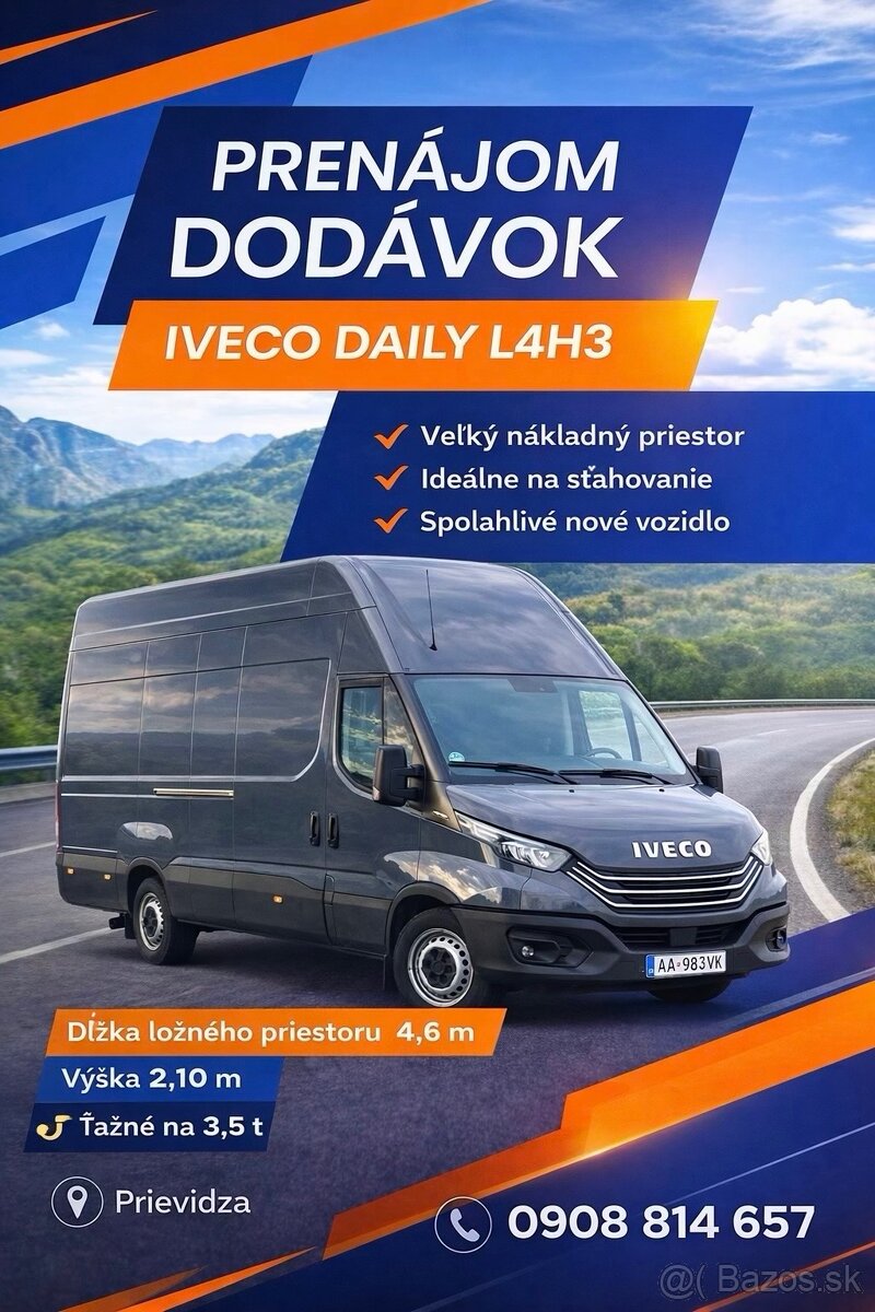 PRENÁJOM DODÁVKY IVECO DAILY 🚚